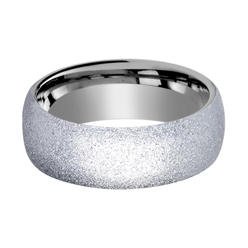 Couple Matching With Sandblasted Crystalline Finish Domed Edges Tungsten Ring