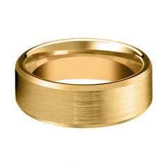 Gold Brushed Couple Matching Wedding Band With Beveled Edges Tungsten Ring