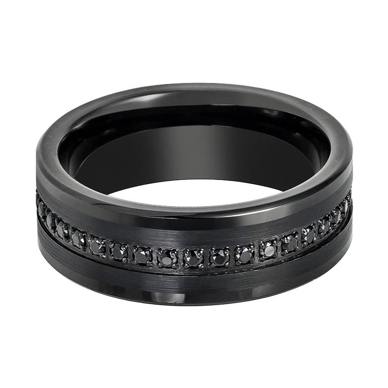 APODIS | Black Sapphire Groove Tungsten Ring