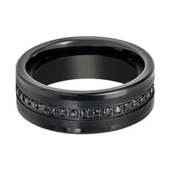 APODIS | Black Sapphire Groove Tungsten Ring