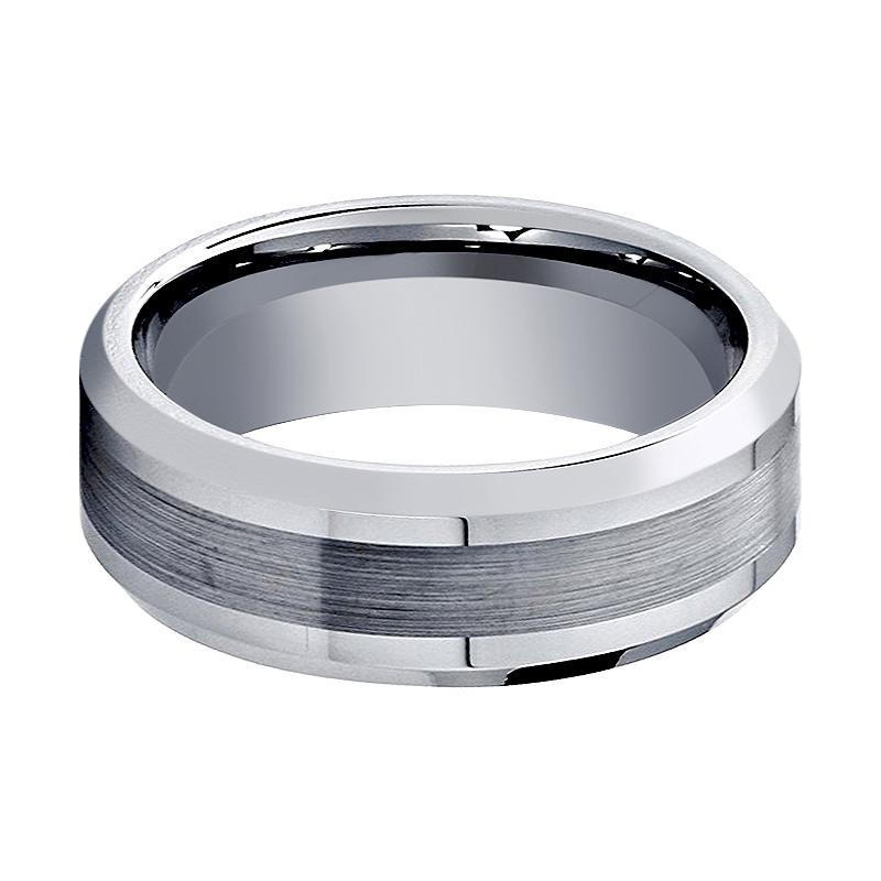 ROCK | Brushed Center Shiny Lines Tungsten Ring