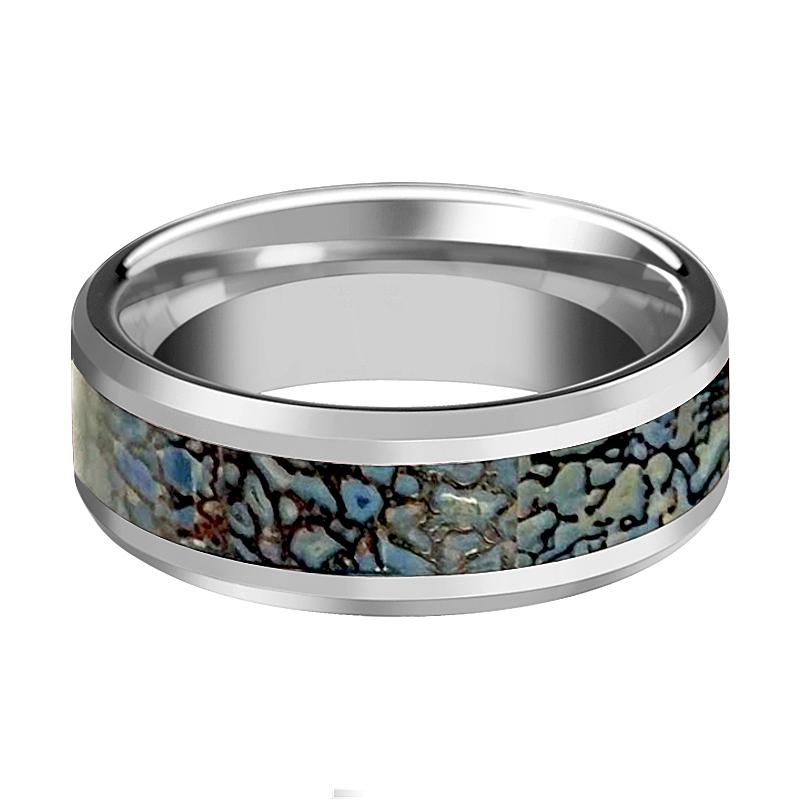 DEVONIAN | Blue Dino Bone Inlay Tungsten Ring