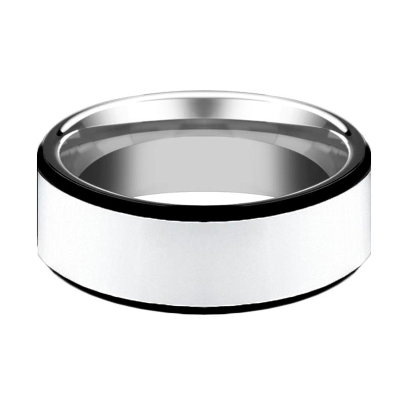 Men's Wedding Band With Polished Center & Black Edges Tungsten Ring