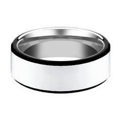 Men's Wedding Band With Polished Center & Black Edges Tungsten Ring