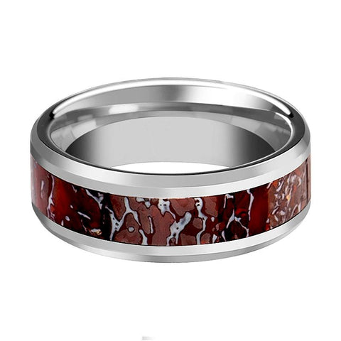 ZAHRAX | Red Dinosaur Bone Inlay Tungsten Ring