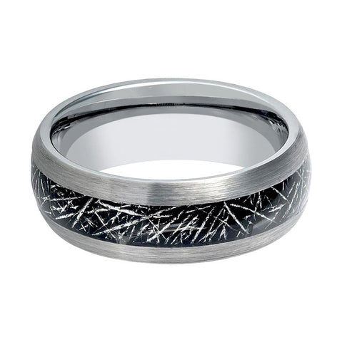 STARY | Tungsten Ring Black Meteorite Inlay