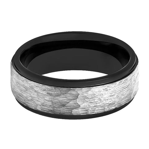 ROCKY | Grey Hammered Center Tungsten Ring