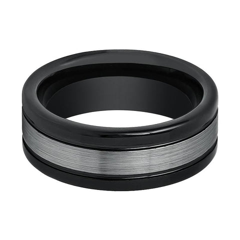 HYMEN | Grey Stripe Center Tungsten Ring