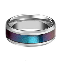 Blue Purple Color Changing Inlaid Wedding Band Tungsten Ring