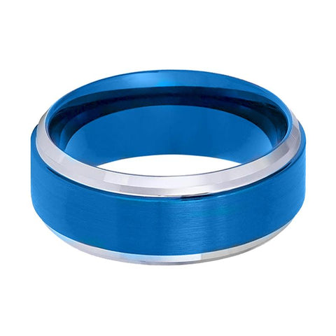 LINARD | Tungsten Ring Blue with Silver Stepped Edges