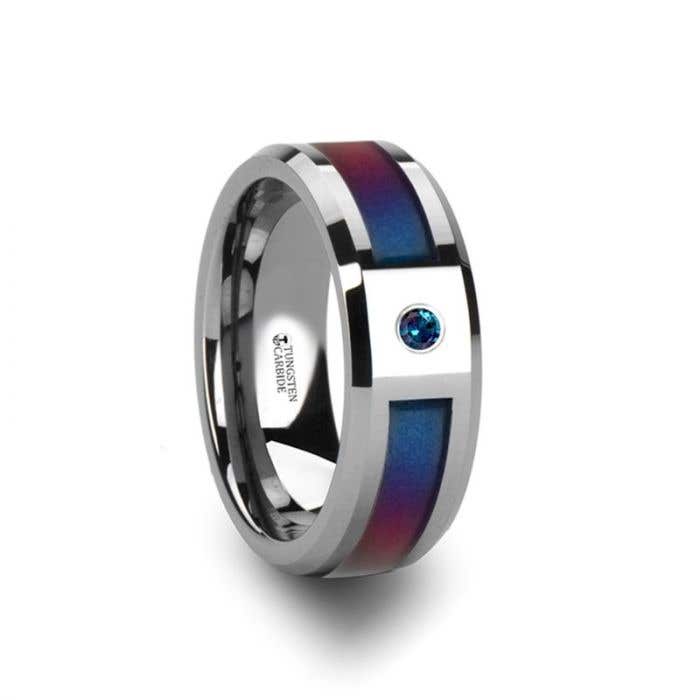 CERULEAN Tungsten Carbide Ring With Blue/Purple Color Changing Inlay & Alexandrite Setting - 8mm