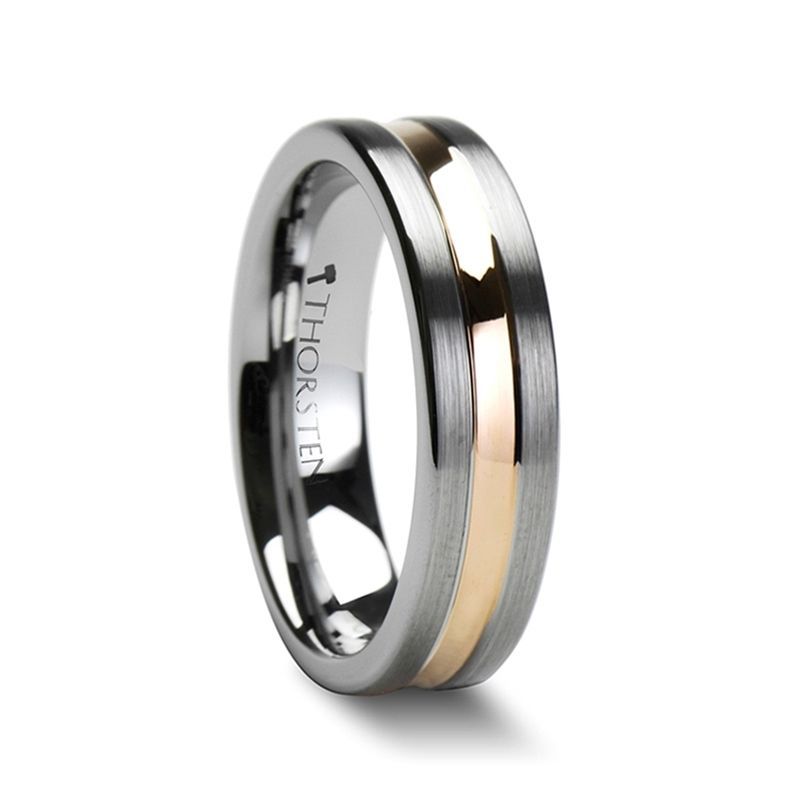 ZEUS Flat Brushed Finish With Rose Gold Plated Groove Tungsten Carbide Ring