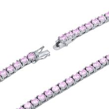 Sparkle 3MM Choker 925 Silver Tennis Chain Rhodium Plated With Pink CZ Stones