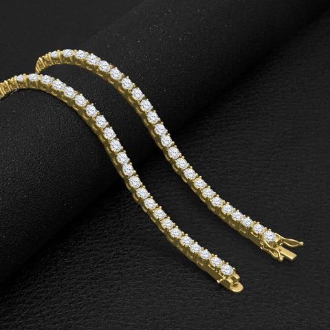 Sparkle 14K Yellow Gold 925 Silver Tennis 4Mm Chain With White CZ Stones