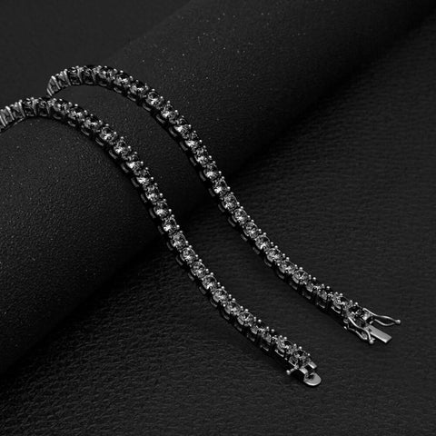 Sparkle Charcoal Grey Plated 925 Silver Tennis 4MM Chain With White CZ Stones