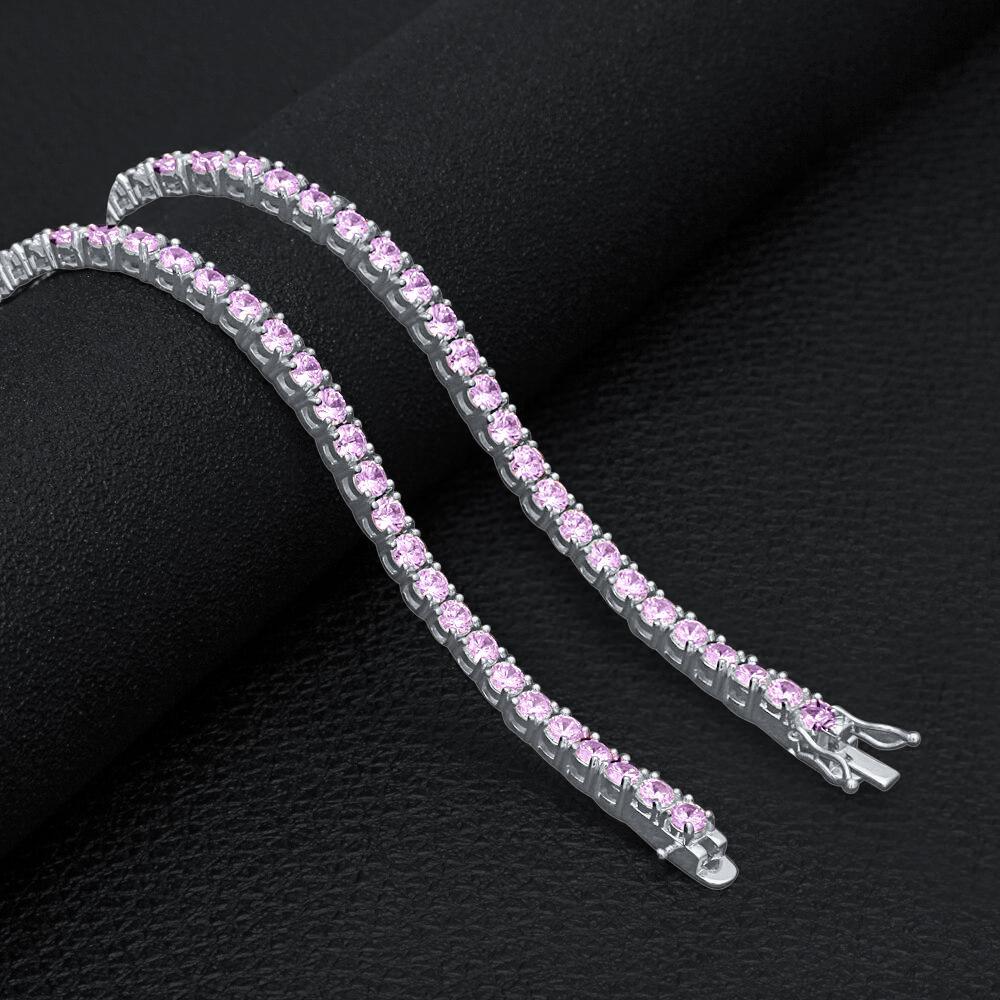 Tennis Chain Real 925 Sterling Silver 14k Rose Gold Finish Pink Diamond  Necklace