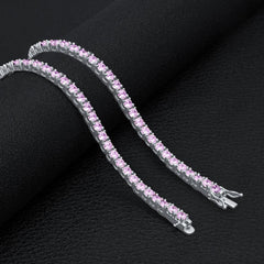 Sparkle 3MM Choker 925 Silver Tennis Chain Rhodium Plated With Pink CZ Stones
