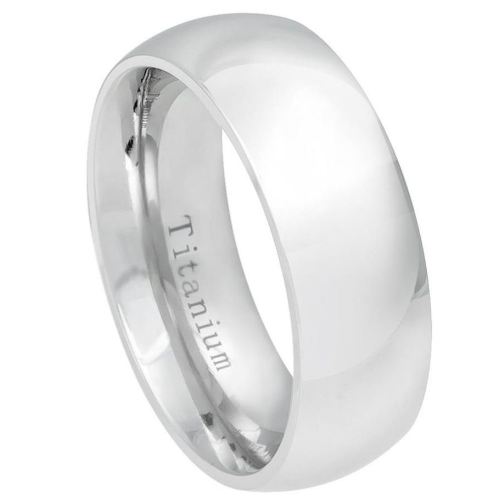 Silver White Classic Domed 8mm Titanium Ring