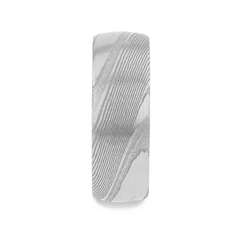 THEON Domed Brushed Damascus Steel Men’s Wedding Band with A Vivid Etched Design - 6mm & 8mm