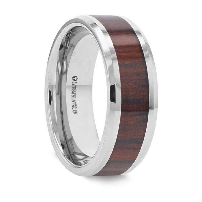 PRESLEY Tungsten Carbide Ring with Rich Cocobolo Wood Inlay – 8mm