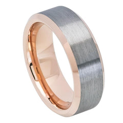 Men's Gun Metal Finish High Polished Rose Gold Tone IP Plated Beveled Edge Inside 8mm Tungsten Ring