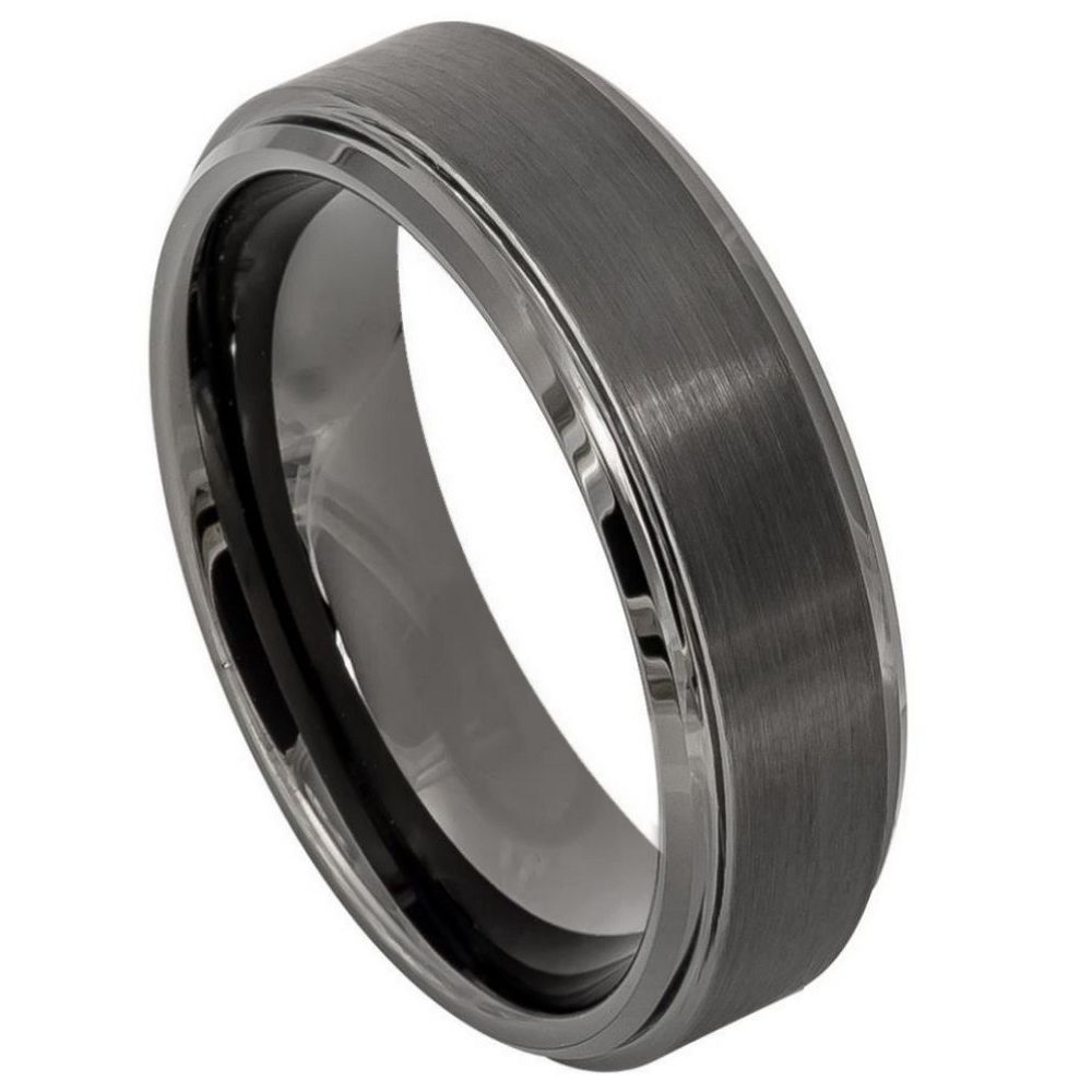 Men's Gun Metal IP Plated Brushed Center High Polish Beveled Edge 6mm Tungsten Ring