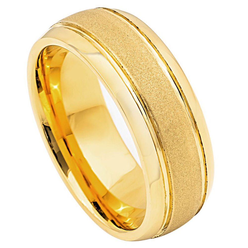 Men's Yellow Gold IP Sandstone Finsih 8mm Tungsten Ring