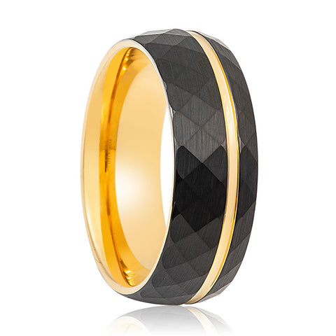 SAMSON | Yellow Gold Off-Center Groove Tungsten Ring