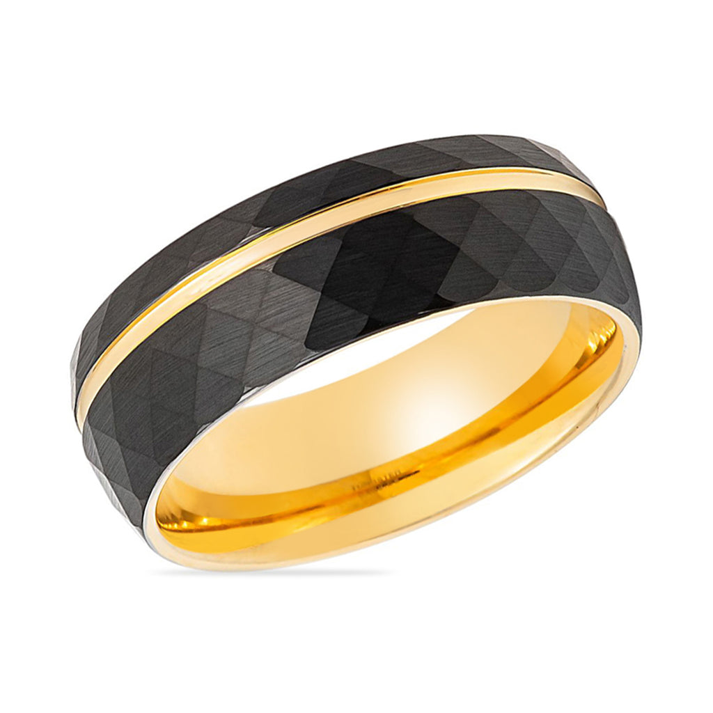 SAMSON | Yellow Gold Off-Center Groove Tungsten Ring