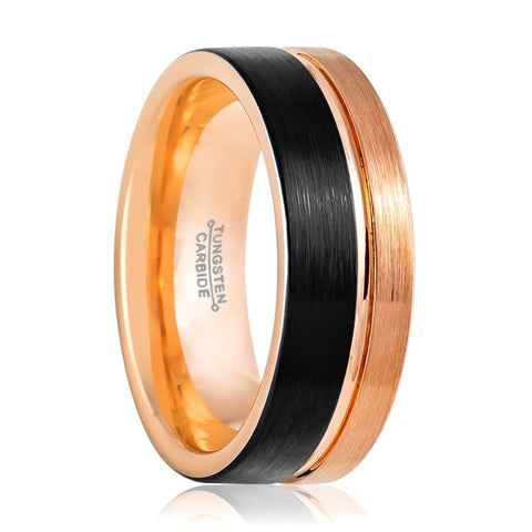 BRENTLEY | Rose and Black Groove Tungsten Ring