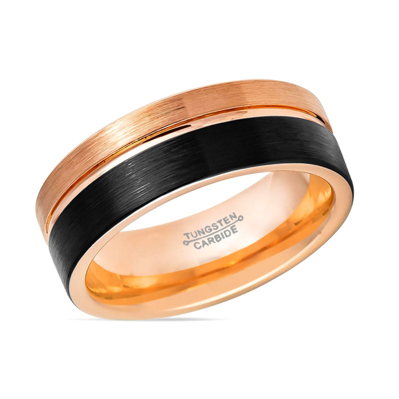 BRENTLEY | Rose and Black Groove Tungsten Ring