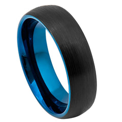 Men's Domed Black Outside Blue Inside IP Plated Brushed Finish 6mm Tungsten Ring