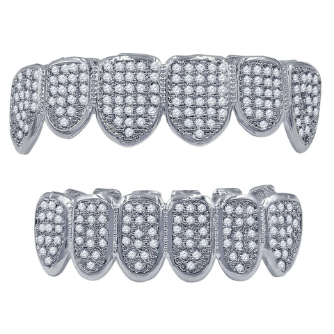 Hip Hop CZ Stone Fang Rhodium Plated Grillz