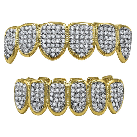 Hip Hop CZ Stone Fang 14K Yellow Gold Grillz