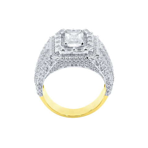 Reminiscent Solitaire Stone 14K Yellow Gold Plated Silver Ring With CZ Stones