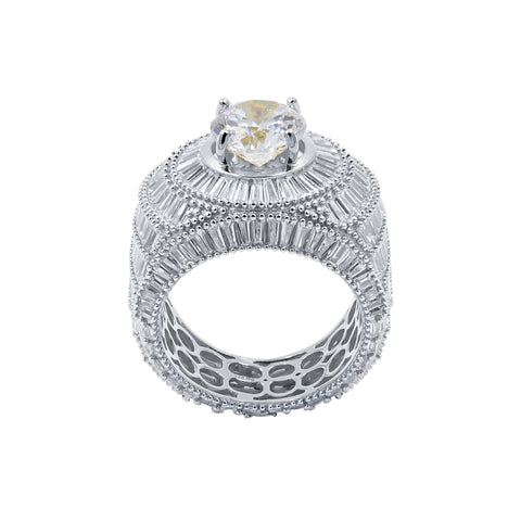 Ethereal Big Solitaire Stone Rhodium Plated Silver Ring With CZ Stones