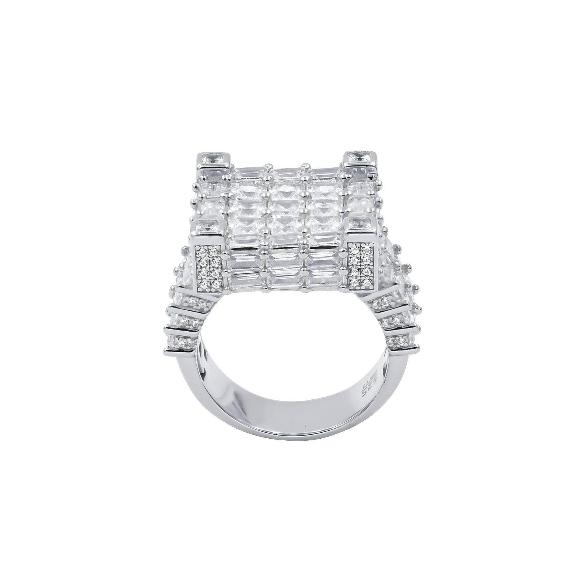 Dolce Square Rhodium Plated Silver Ring With CZ Stones