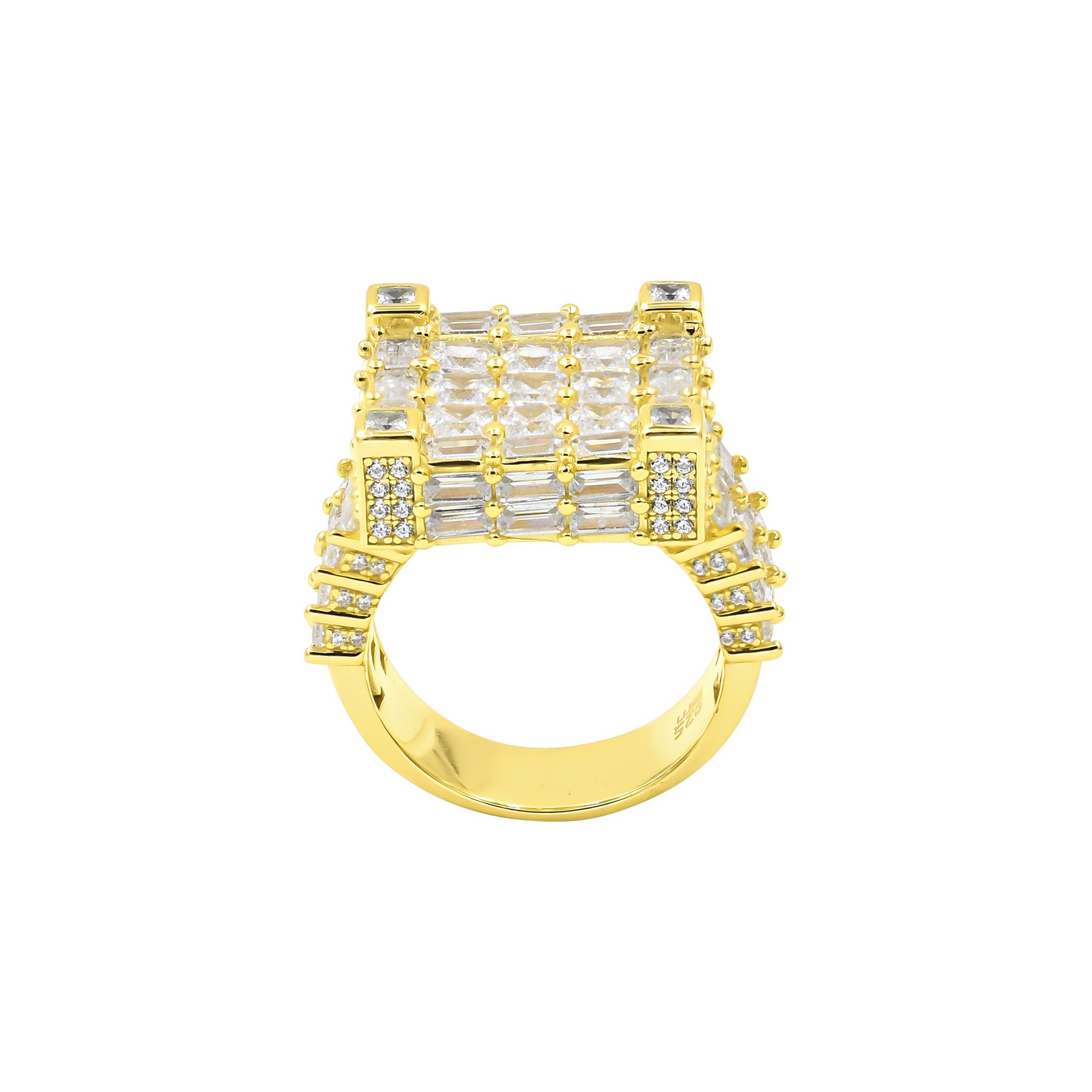 Dolce Square 14K Yellow Gold Plated Silver Ring With CZ Stones