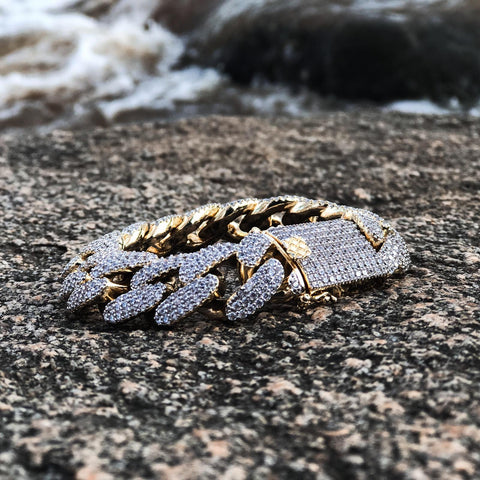 Cuban Curb Chain Iced Out Bracelet 18MM Gold and Silver Plated Simulated Diamond CZ Pave, Cuban Miami Cuban Chain Bracelet, Cuban Jewelry