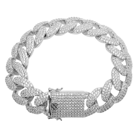 Cuban Curb Chain Iced Out Bracelet 18MM Gold and Silver Plated Simulated Diamond CZ Pave, Cuban Miami Cuban Chain Bracelet, Cuban Jewelry