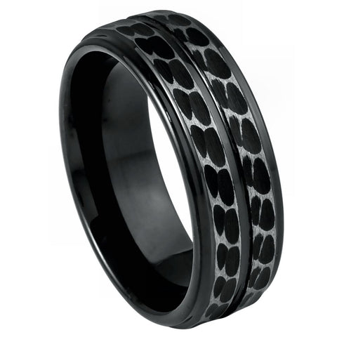 Men's Black IP Plated Leopard Spots Design 8mm Tungsten Ring