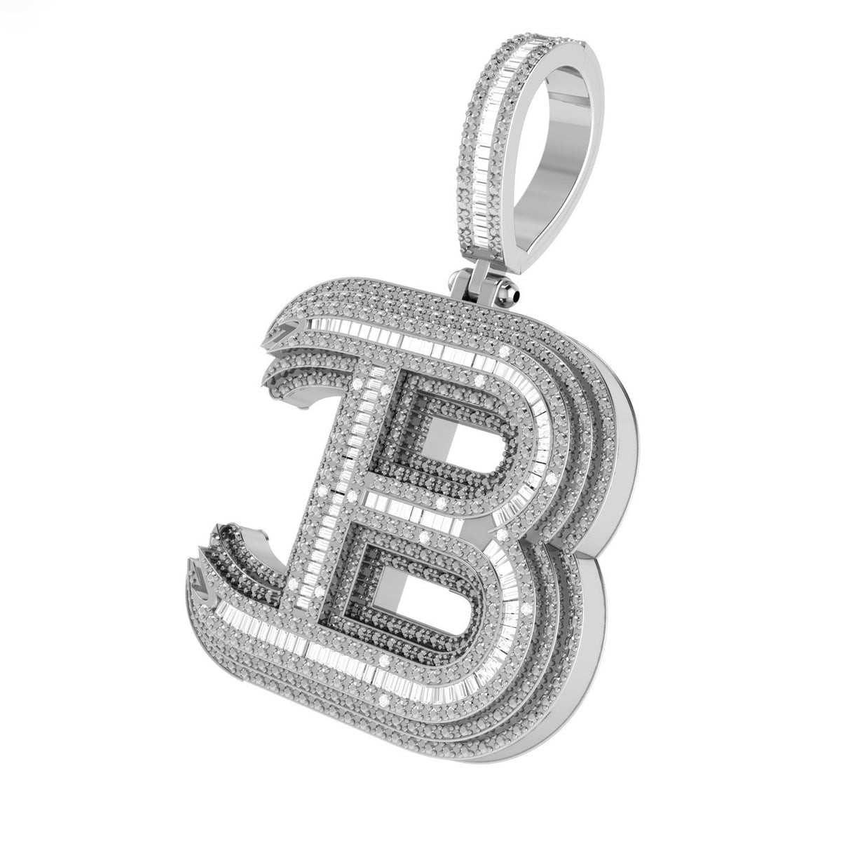 Onirique Initials 925 Sterling Silver Rhodium Plated Pendant With Diamond Stones