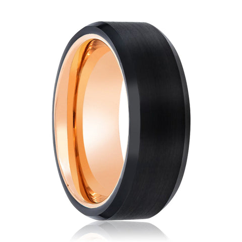 DIABLO | Rose Gold Black Beveled Edges Tungsten Ring