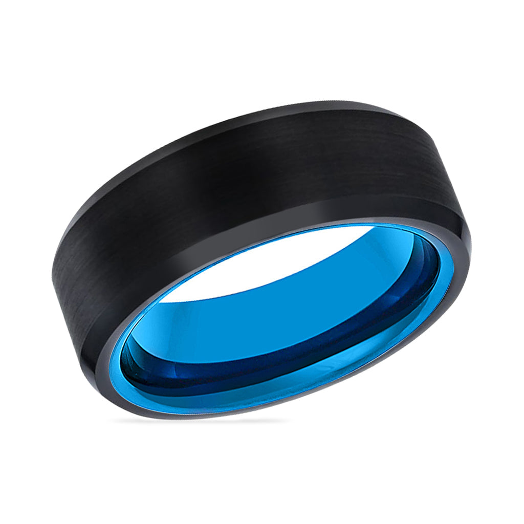 SKYLAR | Blue Black Beveled Edges Tungsten Ring