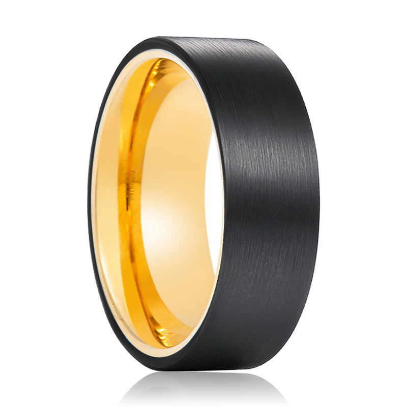 CLEO | Gold Black Brushed Flat Tungsten Ring