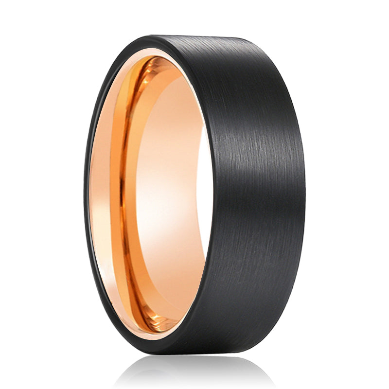 SCARLET | Rose Gold Black Brushed Flat Tungsten Ring