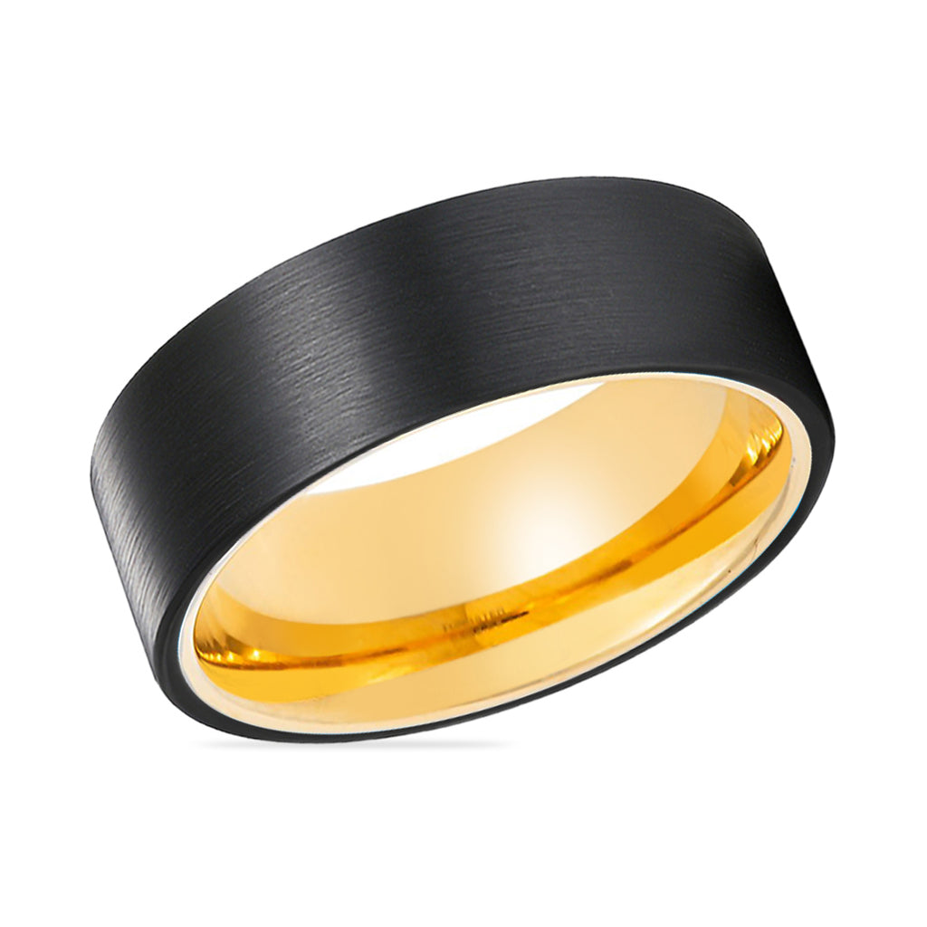 CLEO | Gold Black Brushed Flat Tungsten Ring