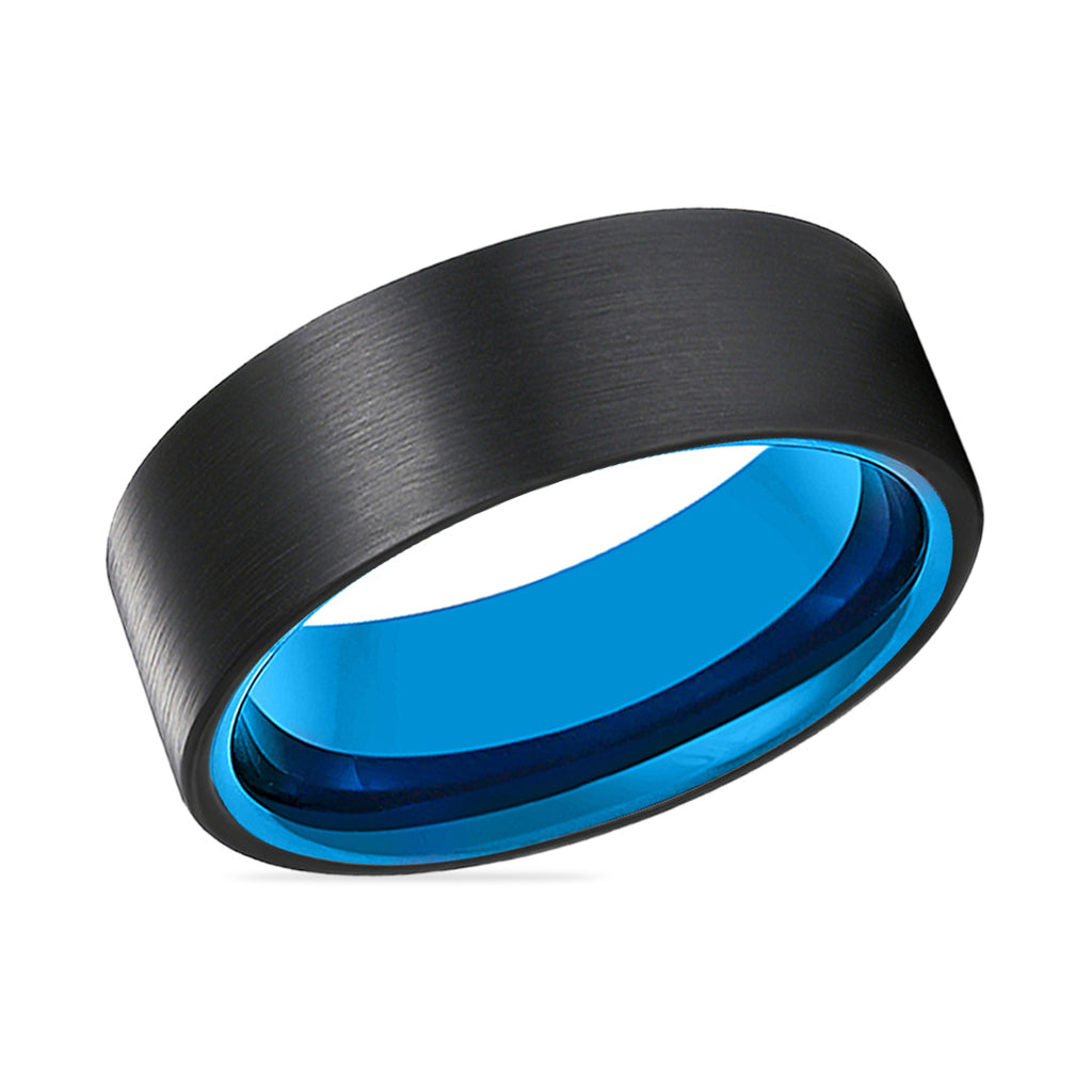 AZURA | Blue Black Brushed Flat Tungsten Ring