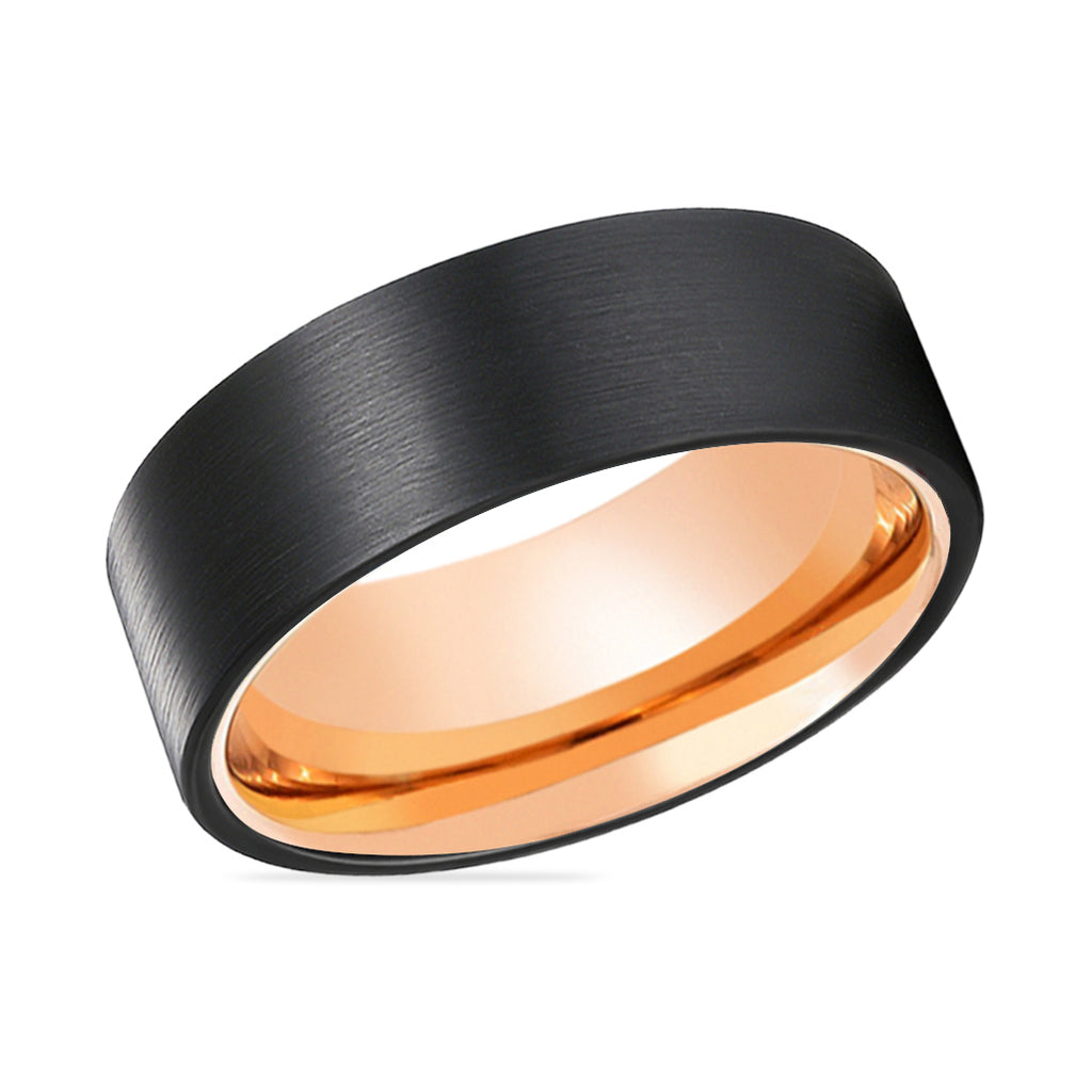 SCARLET | Rose Gold Black Brushed Flat Tungsten Ring