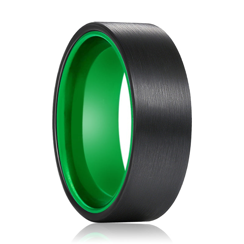 KERMIT | Green Black Flat Brushed Tungsten Ring